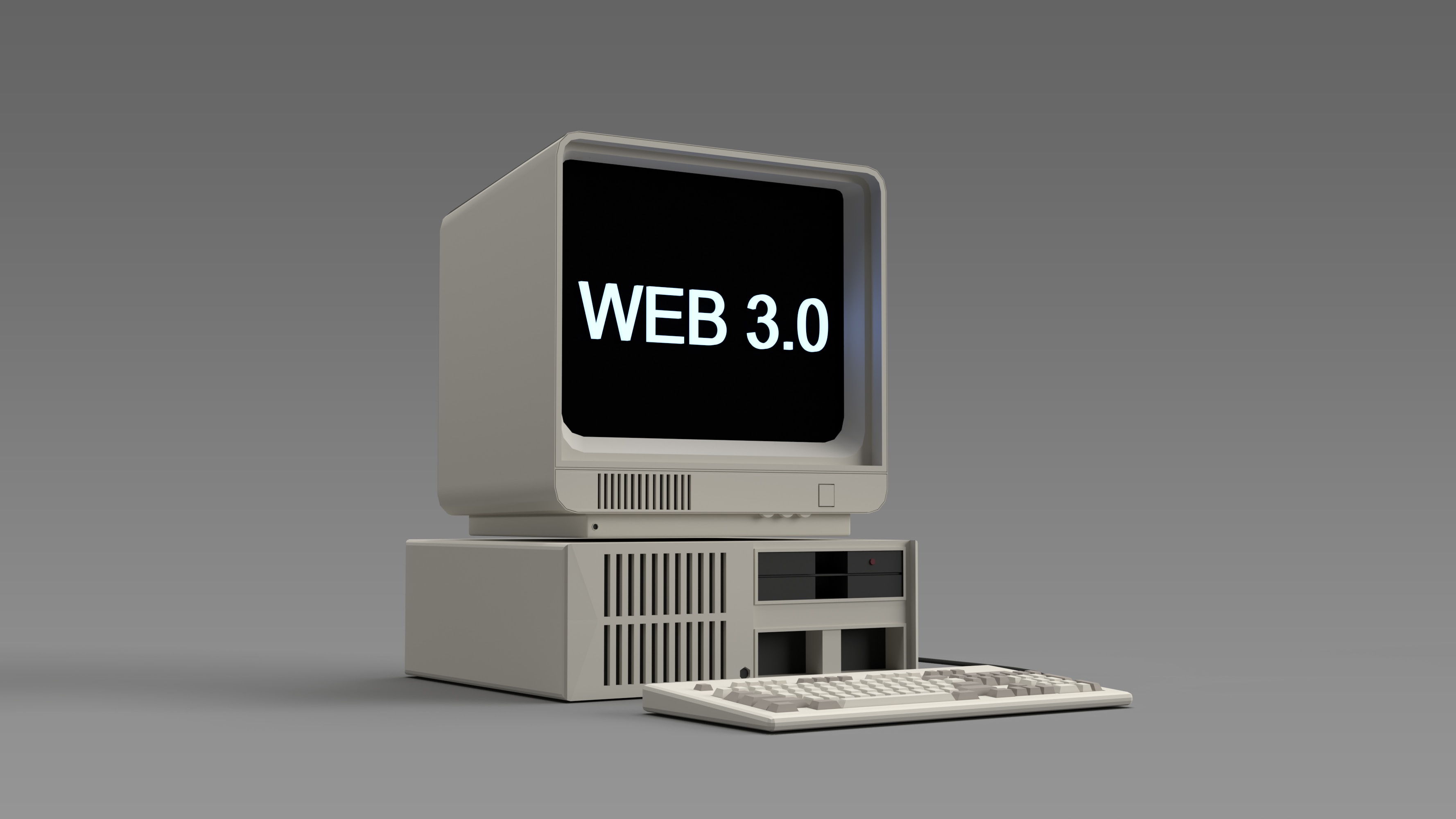Retro-Computer mit Web3.0 Schriftzug auf Display