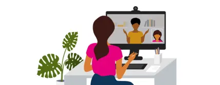 Online Meeting: Frau vor Laptop hat eine Videokonferenz mit anderen Personen