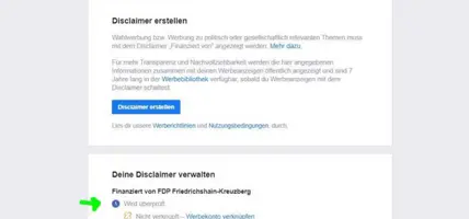 Politische Autorisierung im Business Manager: Disclaimer einrichten