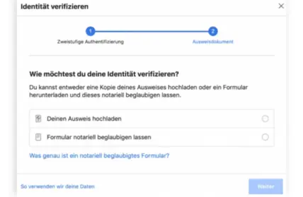 Politische Autorisierung im Business Manager: Identität verifizieren